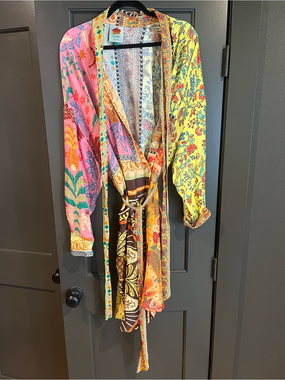 FARM Rio Multicolor Floral & Paisley Wrap Dress - Pink, Yellow, Orange, Green - Picture 3 of 4